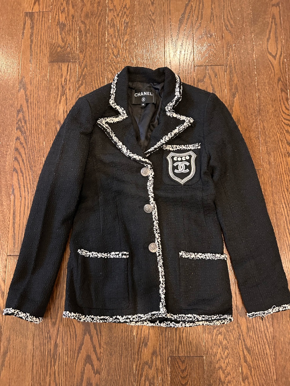 Chanel Black Tweed Jacket with Contrast Trim